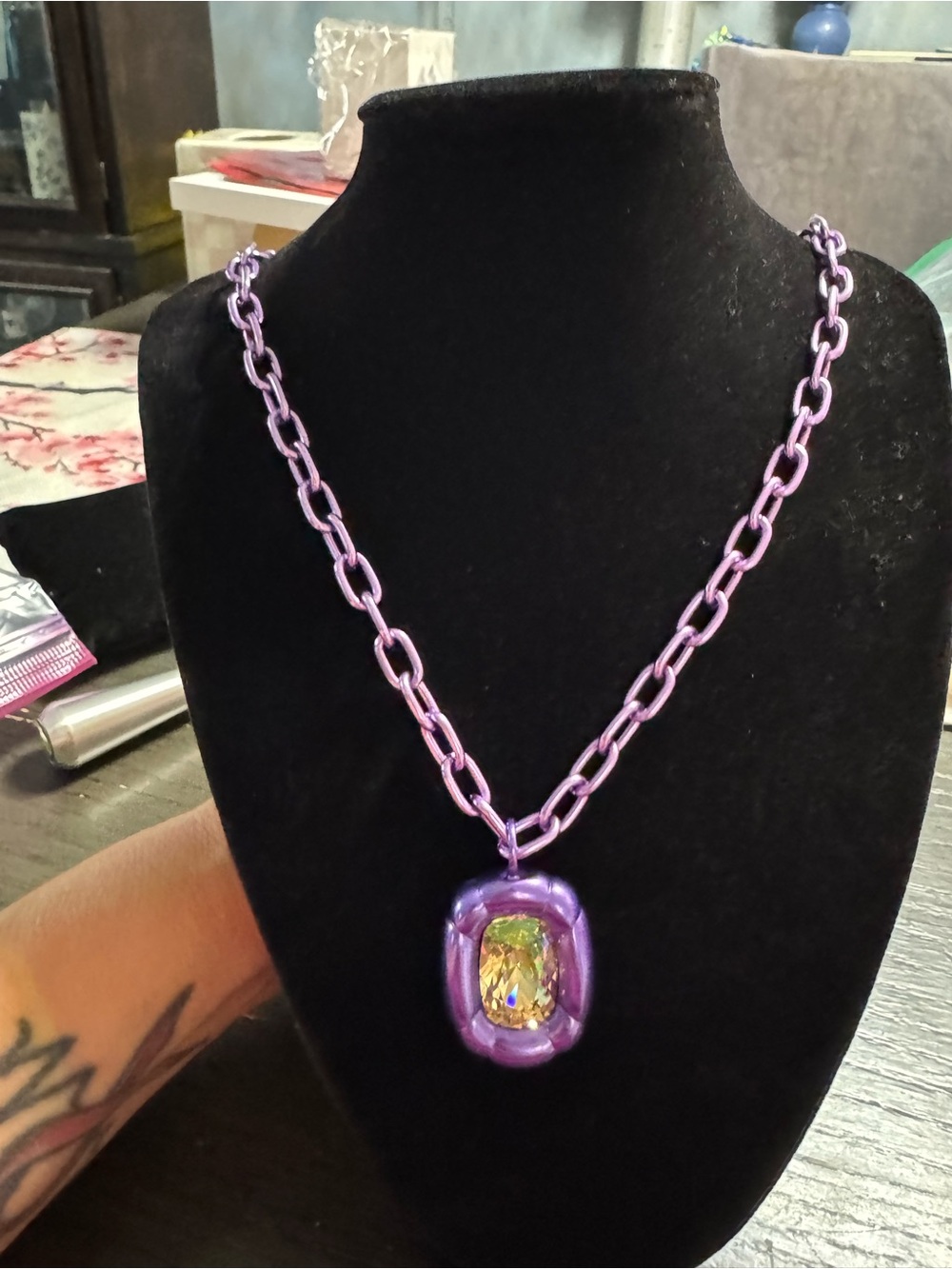 Swarovski retired Purple Statement Pendant Necklace with Gold Crystal